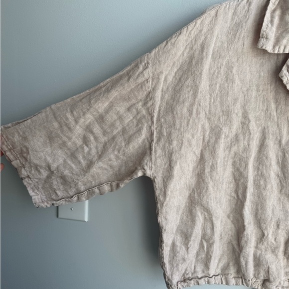 Woolovers 100% Light Beige Linen Button-Front Women's Top - Picture 2 of 8